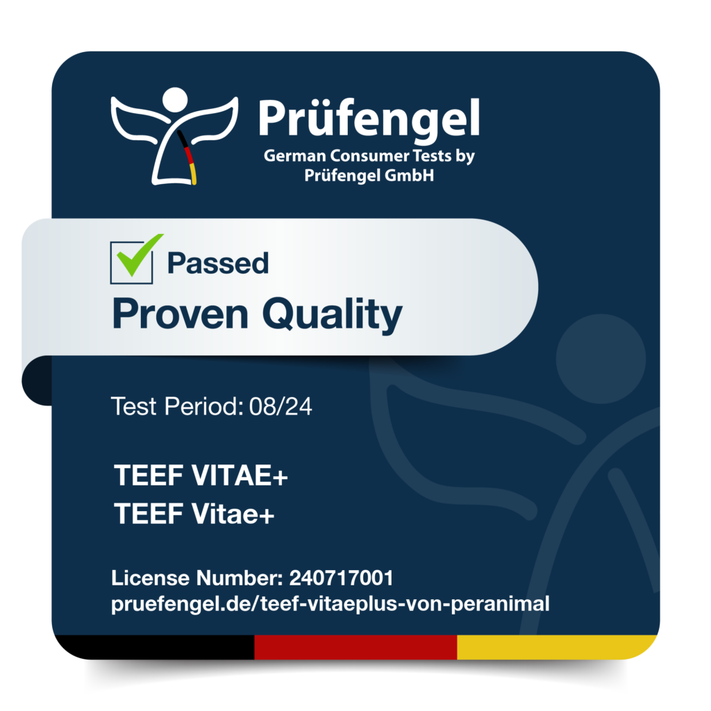 Sello Prüfengel: aprobado, calidad verificada; TEEF Vitae+, período de prueba 08/24